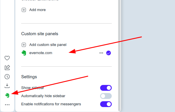 Add custom site panel